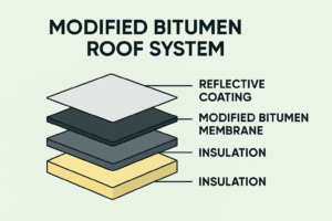 A diagram showing the layers of a bitumen system