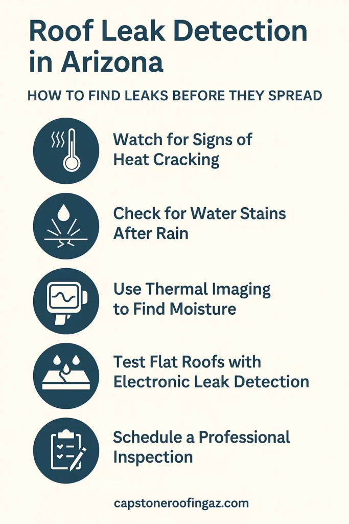 Signs to look for during a roof leak detection process infographic