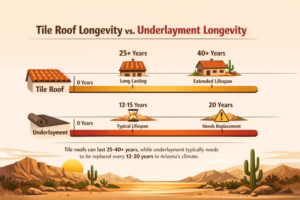 tile roof lifespan compared to underlayment lifespan in Arizona homes